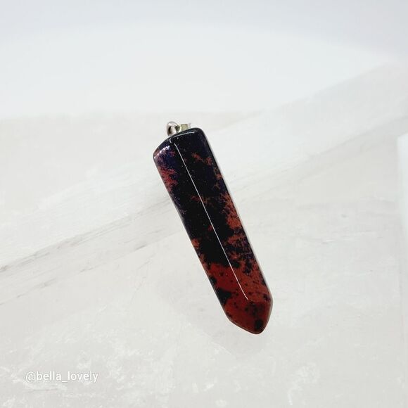 Faceted Mahogany Obsidian Pendulum Handmade Ethnic Hippie Pendant Jewelry 1.43" - Picture 2 of 3